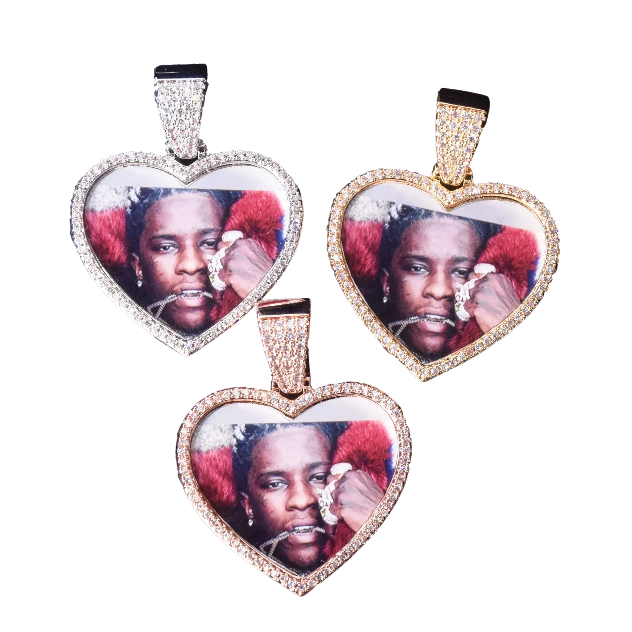 Heart Tennis Bail Solid Back Custom Photo Pendant Necklace – Iced Out Hip Hop Jewelry - CaratixJewelry